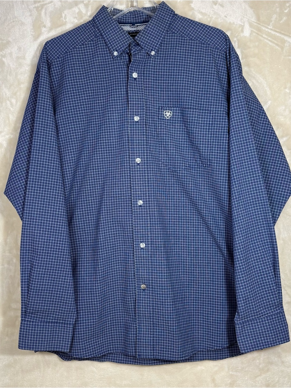 Ariat Pro Mens Western Shirt Blue Plaid Button Down Cotton Polyester Stretch L